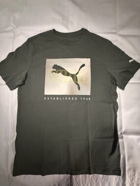 Puma Men's Dark Olive Graphic Logo Tee